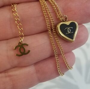 Chanel Black Charm Zip Pull Charm Upcycled Repurposed Stainless Chain Necklace